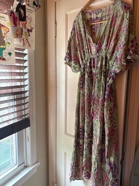 Gorgeous Bohemian Paisley Maxi Dress in Mint Green, Pink and Purple